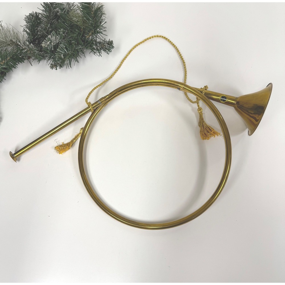 Vintage Large Brass French Horn- Christmas decor 21 inch